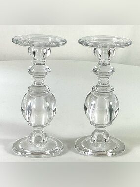 Diamond star – 10” solid ,blown, glass candlesticks, candle holders – a pair